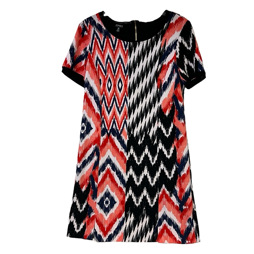 Jones New York Dress Size 8 Red Blue White‎ Geometric Print Short Sleeve - Picture 2 of 14